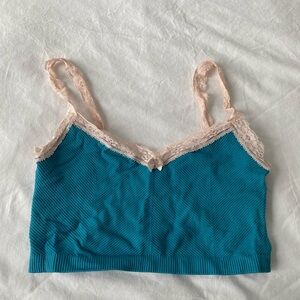 Urban Outfitters Teal Bralette with Pink Lace